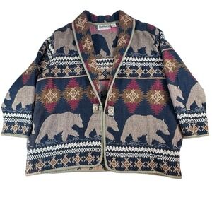 Vintage Flashback Womens Tapestry Jacket Southwest Aztec One Button Bears 2XL